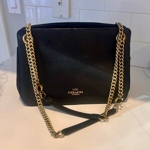 Coach black leather classic shoulder bag, chain and leather strap, gently used